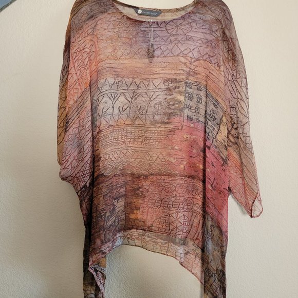 Cocoon House 100% Silk Top One Size OS Poncho Wrap Sheer Tunic Small Medium Lg - Picture 11 of 11